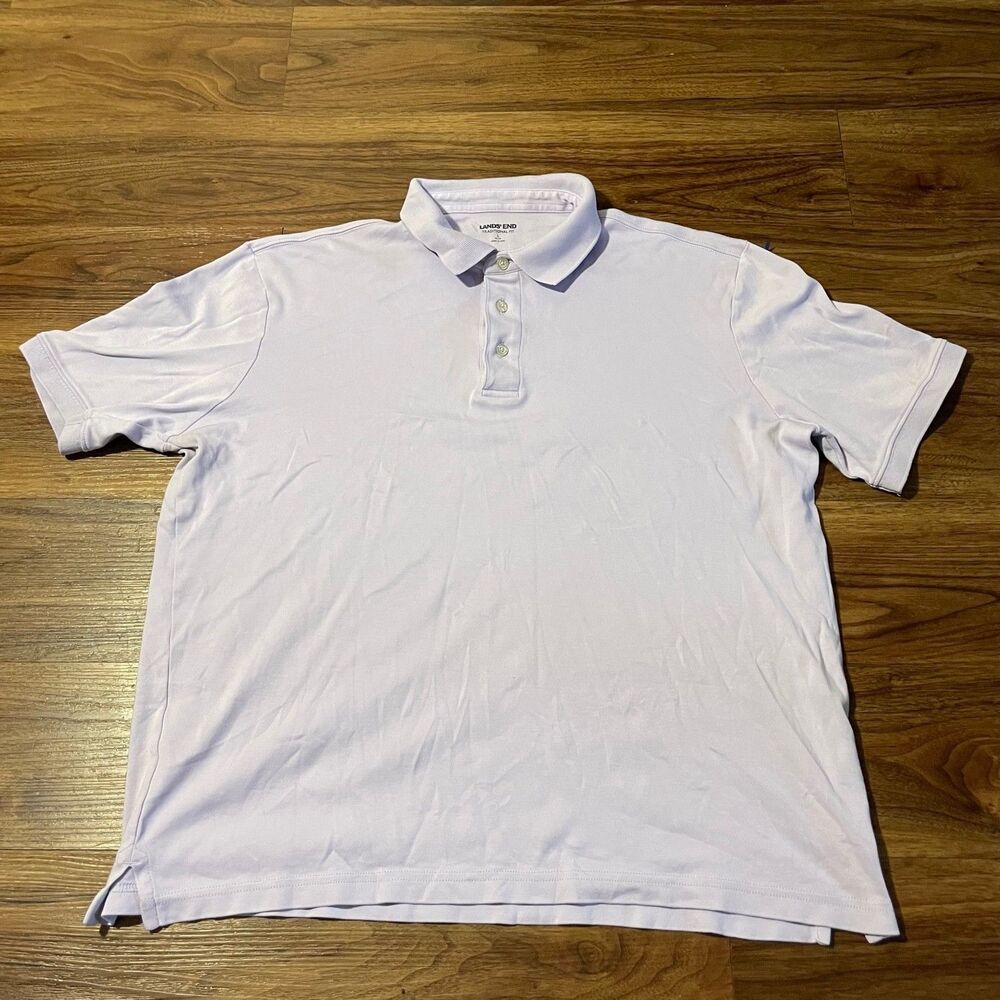 Lands' End Traditional Fit Short Sleeve Polo Shirt Purple Cotton Mens LG 42-44